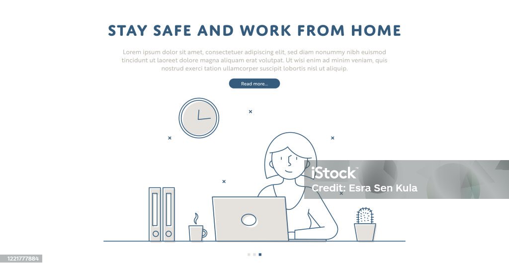 Stay Safe Working Stay Safe And Work From Home Web Page Concept With Editable Stroke Line ...