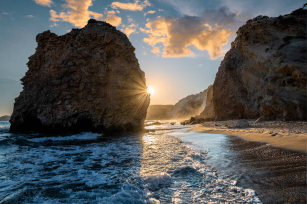 istock Fyriplaka beach on sunset, Milos island, Cyclades, Greece 1221780202