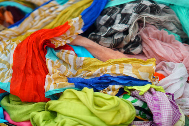 istock Colored fabrics sold at the market in Heraklion 1221782532