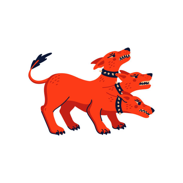 Magical creatures set. Mythological animal - cerberus. Flat style vector illustration isolated on white background Magical creatures set. Mythological animal - cerberus. Flat style vector illustration isolated on white background. remarkable hell stock illustrations