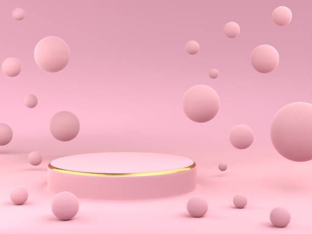 istock Pink studio background with podium for cosmetic or product display 1221782956