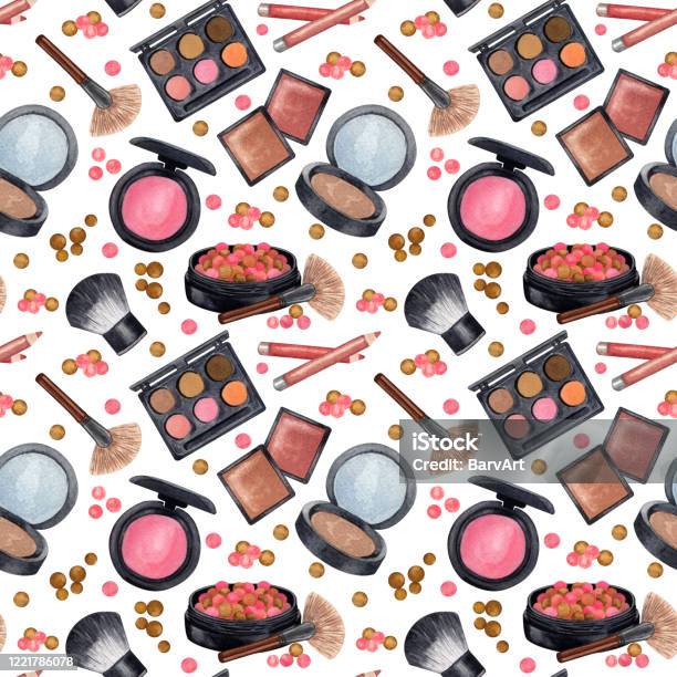 Makeup Pattern Guide Watercolor Make Up Seamless Patternhand Drawn Seamless Cosmetics ...