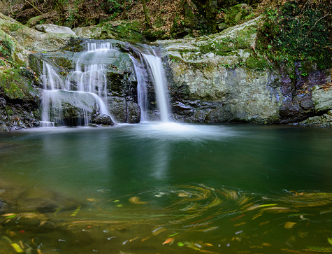Waterfall cascades at Mt. Inunaki in Izumisano, Osaka Prefecture, Japan