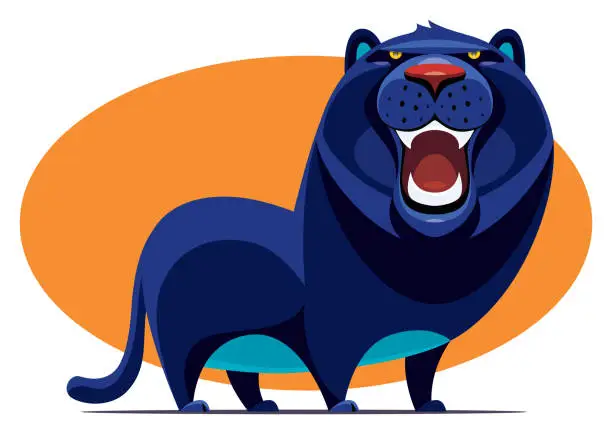 Vector illustration of angry panther yawning