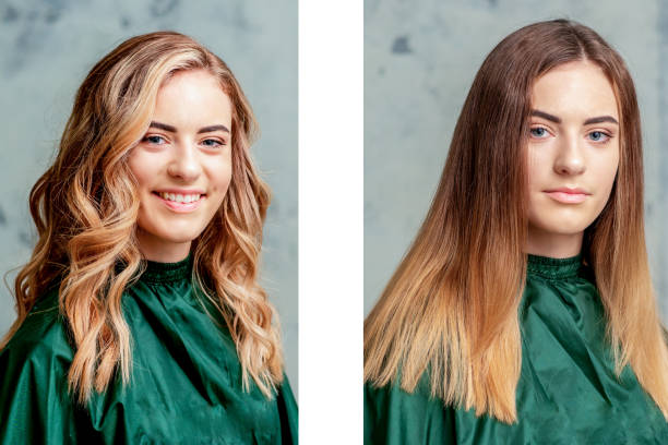 Hair Before And After Straightening Stock Photo - Download Image Now - Hair,  In Front Of, Hairstyle - iStock