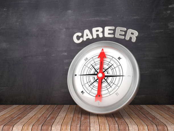 istock Compass with CAREER Word on Chalkboard - 3D Rendering 1221793291
