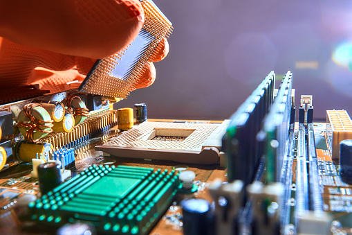 Hand Of Computer Engineer Replace Computer Cpu Change Components Into ...