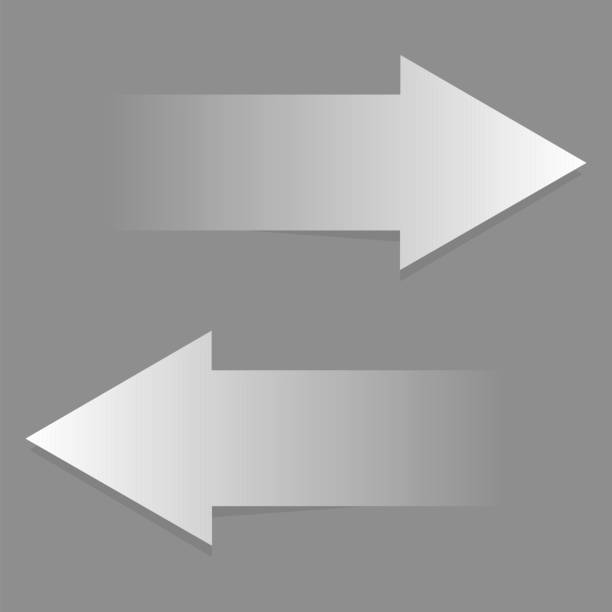 istock Two arrows pointing in different directions of gray with a white tint, with a gradient. Arrows with a unique design and idea. Vector graphics. Stock Photo. 1221795995