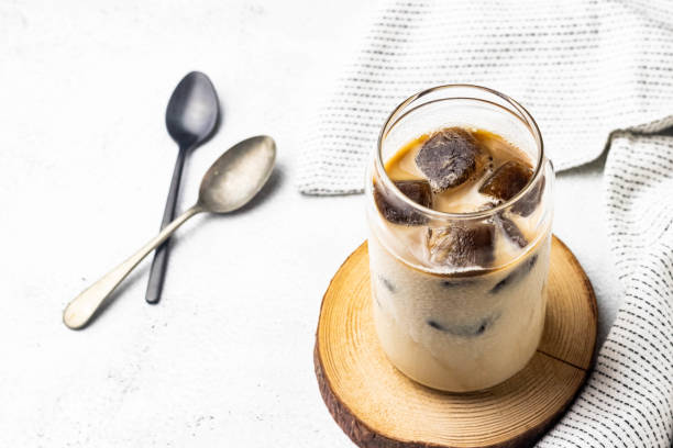 istock Cold latte with frozen espresso cubes 1221798400