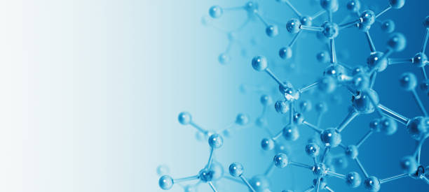 분자 구조 블루 카피 스페이스 - 분자 뉴스 사진 이미지