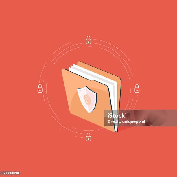 Konsep Vektor Proteksi Data Dokumen Keamanan Folder File Dan Ilustrasi