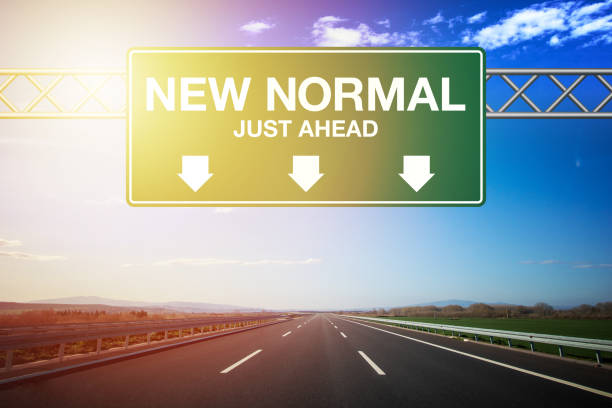New Normal After Coronavirus. New normal road sign. New Normal After Coronavirus. New normal road sign. Horizontal composition with copy space. Global Health and COVID-19 pandemic concept. new normal concept stock pictures, royalty-free photos & images