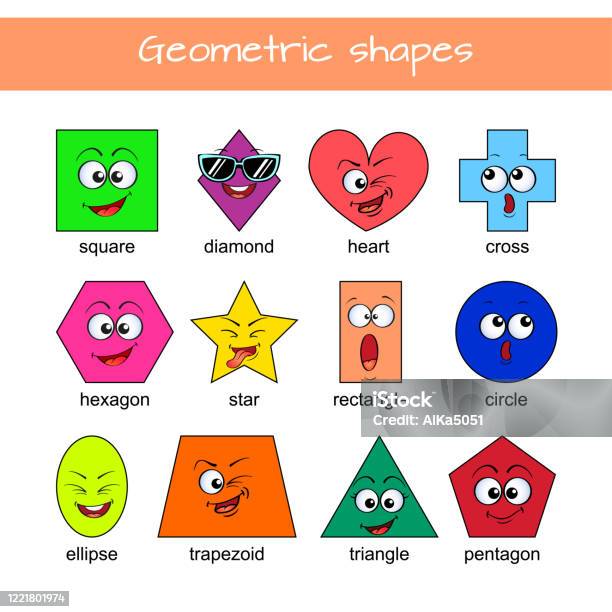  Ilustración de Aprende Formas Geométricas Formas Geométricas Con Cara De Dibujos Animados Material Educativo Para Niños