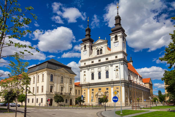 the metropolitan cathedral of st. john the baptist in trnava town, slovakia. - trnava imagens e fotografias de stock