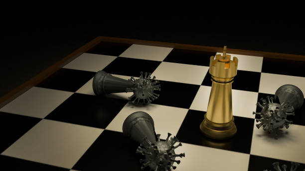 istock The gold chess and virus on boardgames 3d rendering for strategy concept. 1221803424