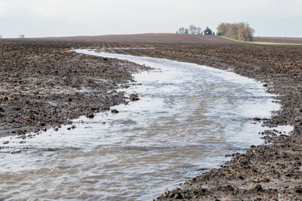 istock Spring storms and heavy rain caused farm field flooding and delayed corn and soybean planting in the Midwest 1221803847