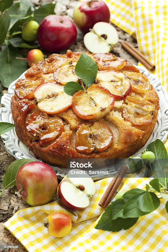 apple cake Apple Upside Down Cake and fresh fruits Apple - Fruit Stock Photo