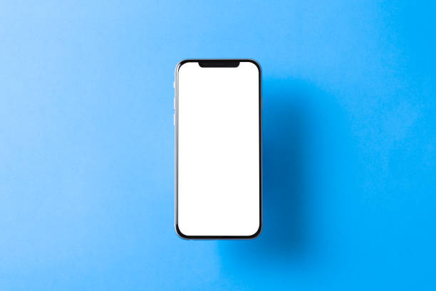 Smartphone mockup. New black frameless hovering smartphone with white screen. Isolated on color background. Based on high-quality studio shot. Smartphone frameless design concept