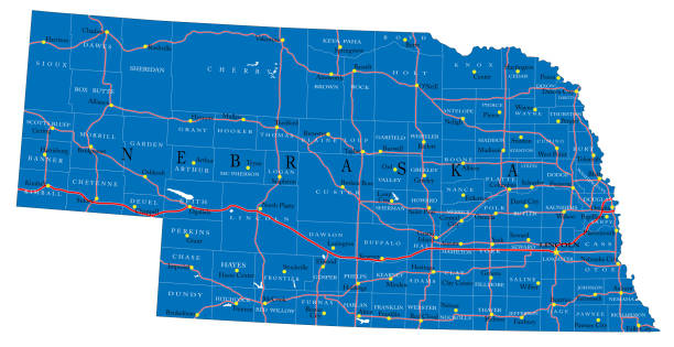 illustrazioni stock, clip art, cartoni animati e icone di tendenza di mappa politica dello stato del nebraska - nebraska lincoln nebraska map physical geography