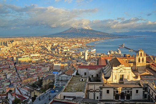 Panoramic view of the old city of Naples, Italy