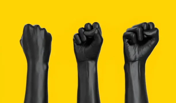 Photo of Black female Hand Fist set isolated, woman rights, protest, conflict or winner concept, Girl power creative banner. 3d illustration