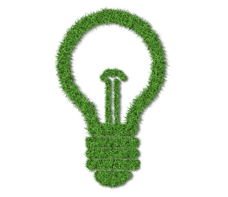 Concept of save energy use efficiency, Idea saving light bulb from grass