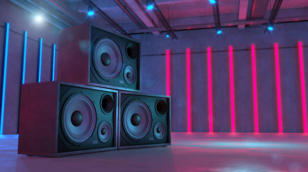 istock Loudspeakers in an empty music club 1221814963