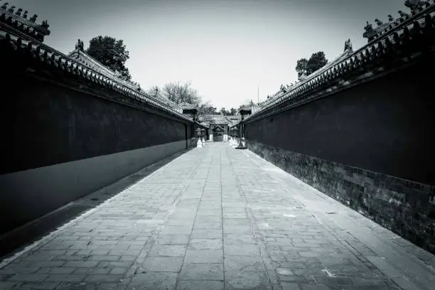 Street in the Forbidden City, Beijing, China, Black and White