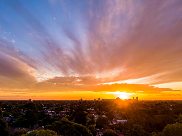 Photo of Cityscape: Sunset with sunrays over Adelaide CBD from the eastern suburbs