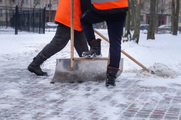 istock janitors cleans the yard from the snow 1221817849