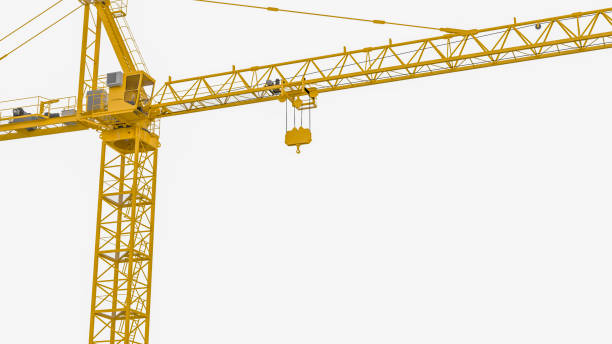 istock yellow tower crane on white background 1221818109