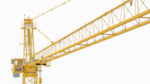 istock yellow tower crane on white background 1221818377