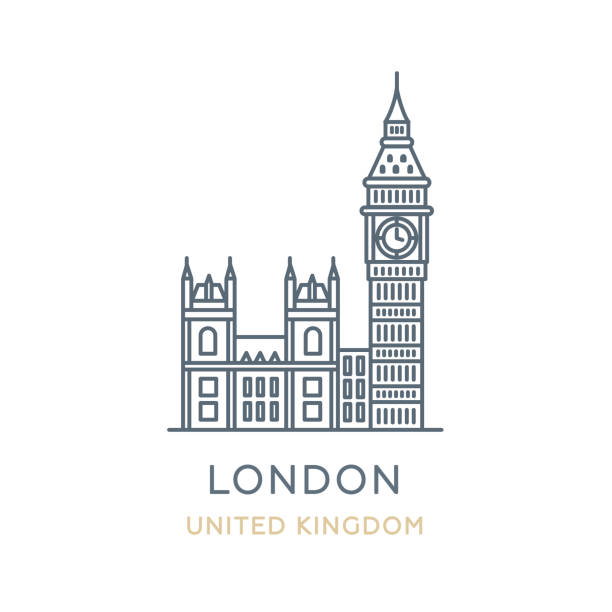 London city, United Kingdom Line icon of the famous and largest city in Europe. Outline icon for web, mobile, and infographics. Landmark and famous building. Vector illustration, white isolated. big ben stock illustrations