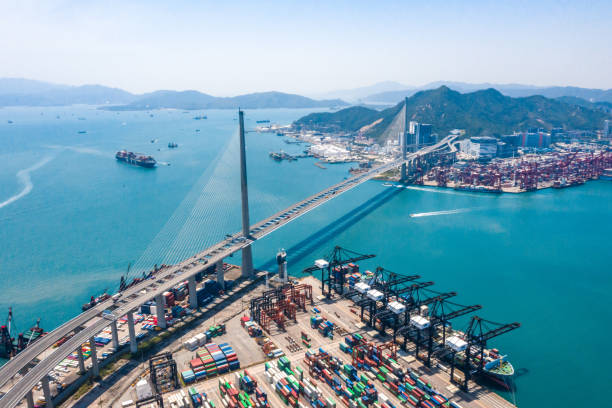 istock Containers stacking in the harbor at Sunny Day, Hong Kong 1221819873