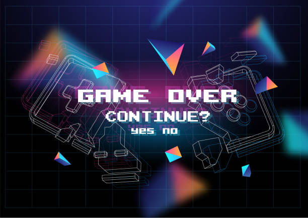 Game Over poster with lowpoly elements. Broken game controller. Creative gaming template. Game Over poster with lowpoly elements. Broken game controller. Creative gaming template. video game stock illustrations