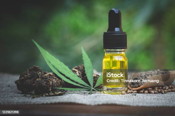 Cbd Oil Cannabis Extract Hemp Oil Bottles And Hemp Flowers On A Wooden Table Medical Cannabis Concept Copy Space Stock Photo - Download Image Now