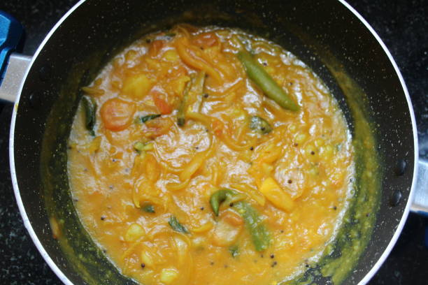 istock Special tasty onion curry in a non stick pan 1221823223