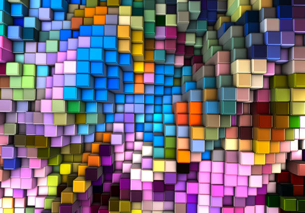 sfondo 3d astratto con cubi diversi - cube three dimensional shape block puzzle foto e immagini stock