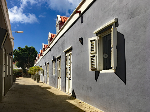 Row of Houses Painted Grey in the Pietersmaai District of Willemstad on the Caribbean Island of Curacao