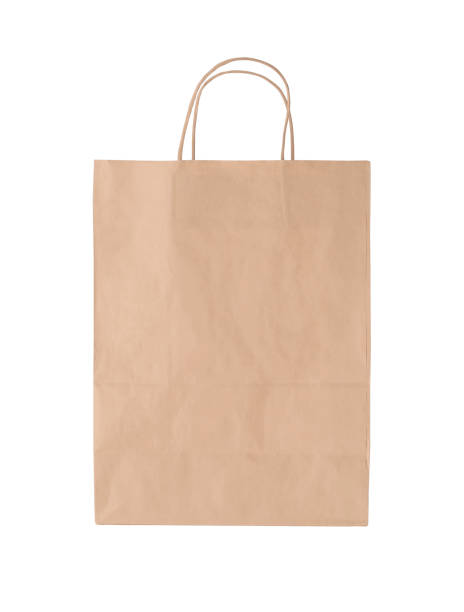 крафт бумажный мешок изолированы - paper bag bag brown handle стоковые фото и изображения
