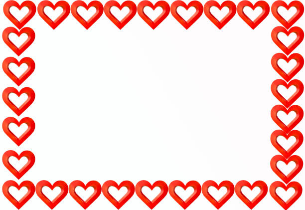 Valentine's Day celebration concept: red glossy shiny 3d heart shape. 3d Rendering Isolated on White Background white textile background with a border of red valentine hearts. background with copy space . Rectangle with silk hearts on white background . 3d heart felt heart shape small red stock pictures, royalty-free photos & images