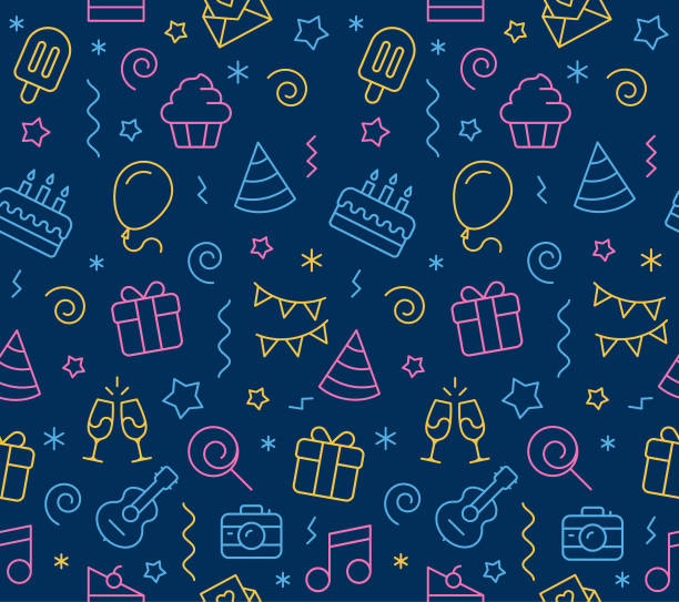 Birthday Seamless Icon Background Vector illustration of birthday seamless icon background. balloon icons stock illustrations