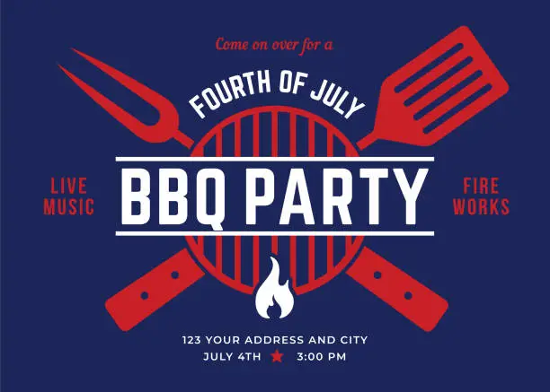 Vector illustration of Fourth of July BBQ Party Invitation.