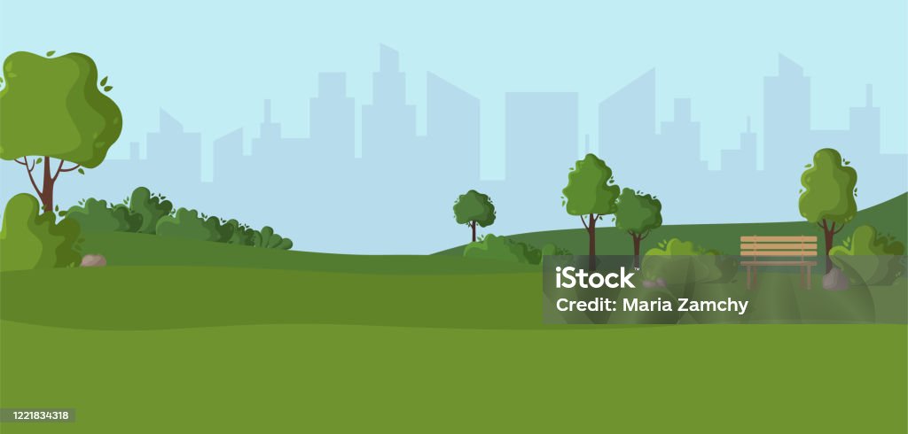 Cartoon Scenery Or Green Park Outdoor Stock Illustration - Download Image  Now - Public Park, Natural Parkland, Backgrounds - iStock