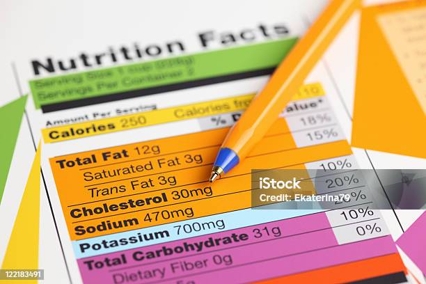 Fatti Di Nutrizione - Fotografie stock e altre immagini di Tabella nutrizionale - Tabella nutrizionale, Carta, Penna