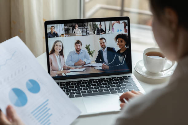 istock Diverse businesspeople talk on video call on laptop 1221837412
