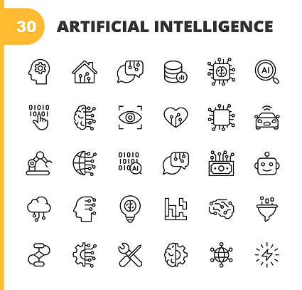 30 Artificial Intelligence Outline Icons.