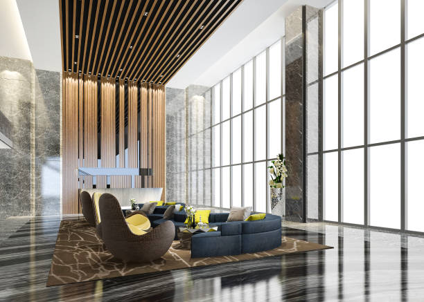 istock 3d rendering grand luxury hotel reception hall and lounge restaurant with high ceiling 1221837469