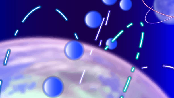 istock Futuristic neon technology illustration - luminous spheres and lines in orbit of the planet. 1221837775