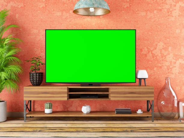 istock Chroma Key Screen in Living Room with Furnitures 1221839021